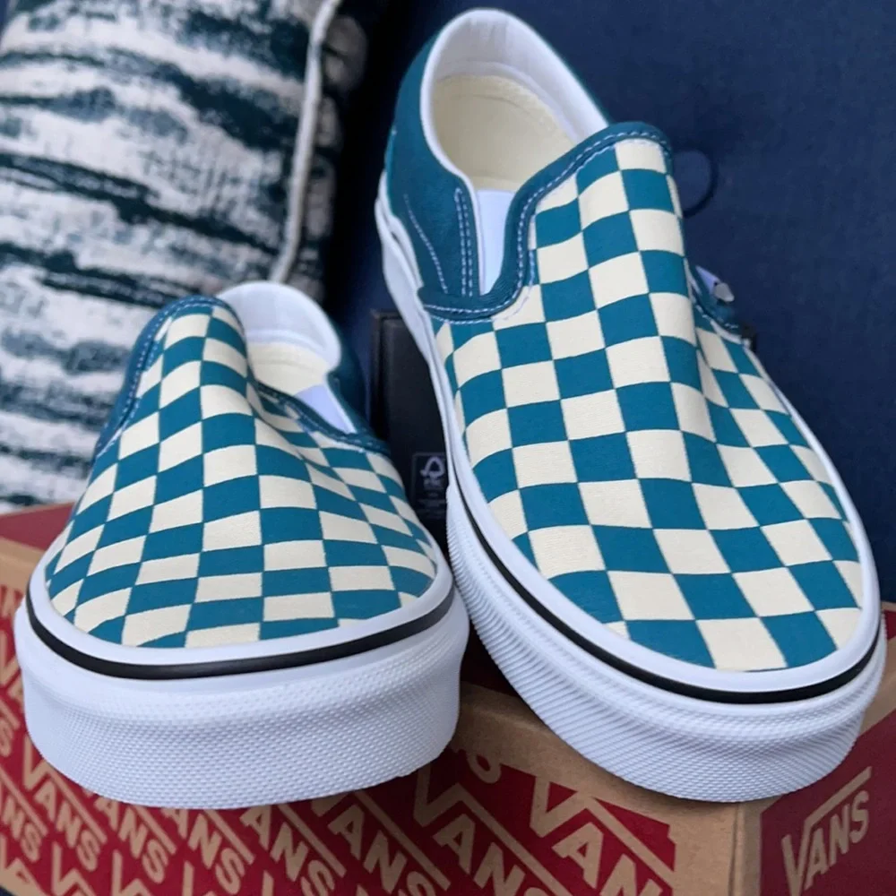 Vans Classic Slip-On Checkerboard Blue Coral/True White WMNS - Picture 8 of 16